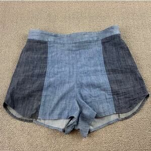 Alice + Olivia Shorts Womens 8 Blue Linen Blend Colorblock Two Tone High Rise